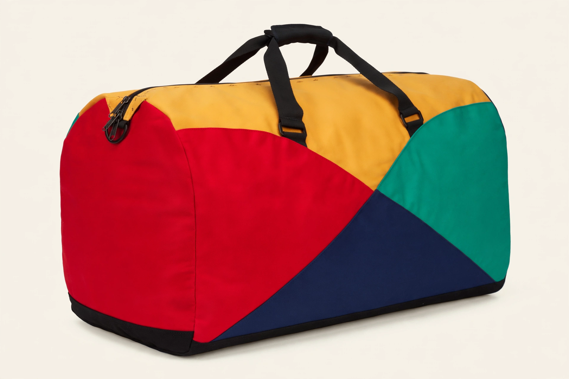 Limited edition duffle bag built from four solid Harlequin color panels